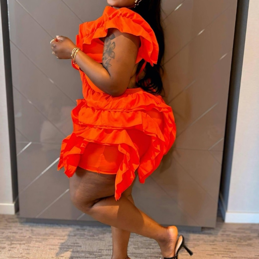 Elegant Orange Ruffle Mini Dress - Picture 4 of 5